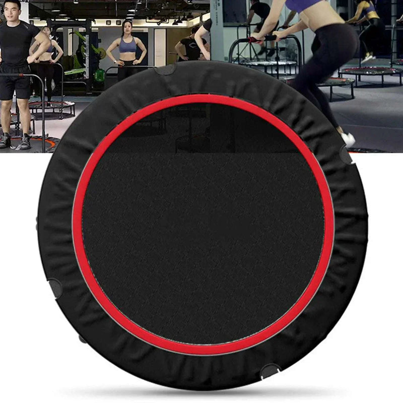 48-inch foldable fitness trampoline with adjustable handle, black and red design.