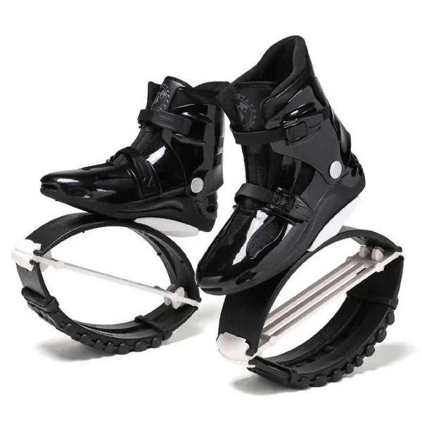 Kangoo boots workouts; black high-top design with spring-loaded soles for bounce.