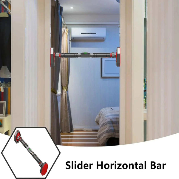 Training horizontal bar non-slip telescopic pull up bar in doorway, stable and secure fitness equipment.