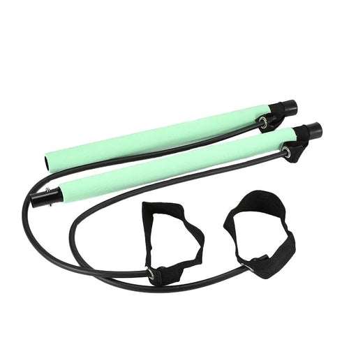 Portable resistance band bar for home fitness and yoga exercises.