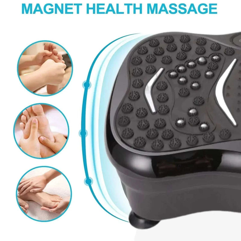 Vibrating exercise machine with magnet health massage for enhanced muscle stimulation and circulation.