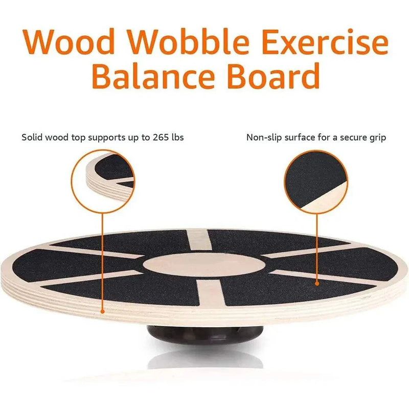 Wooden balance board with non-slip surface for core exercises, supports up to 500 lbs.